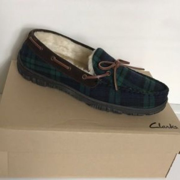 Clarks Suede Faux Fur Lined Moccasin Slippers - Picture 9 of 9